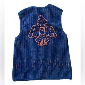 Vintage Starfire 90s Navy Soft Ribbed Aztec Boho Button-Down Vest Size 10
